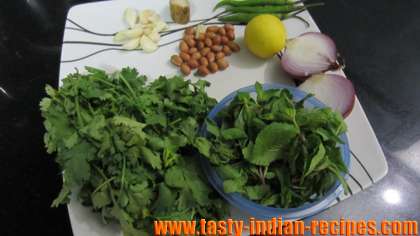 Ingredients for making mint chutney